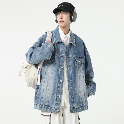 |春季新款怀旧复古牛仔外套男士宽松外穿情侣夹克牛仔衣