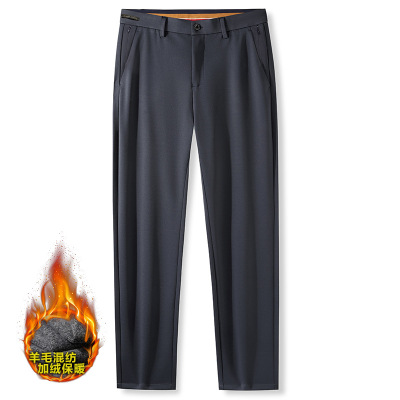 加绒加厚秋冬新款弹力休闲裤男士修身直筒中腰长裤抗皱潮流男裤子_231