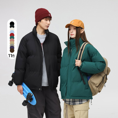 情侣款棉衣秋冬季新款立领棉服男女同款纯色潮牌保暖面包服外套男