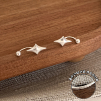 s999足银四芒星马蹄环螺丝耳钉女轻奢小众高级感耳环时尚气质送女朋友老婆情人节七夕生日礼物