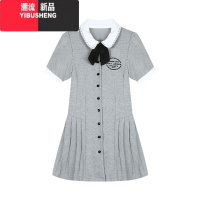 YIBUSHENG学院风刺绣撞色POLO领连衣裙女装季修身收腰百褶裙短裙