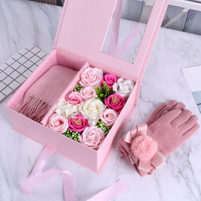 林檎生日女生实用围巾套装手套鲜花礼盒感恩节情人节送女友女朋友老婆送闺蜜情侣结婚纪念日表白送女朋友老婆生日礼物送女朋友老婆