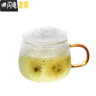 三维工匠水杯女耐热玻璃杯可高温带盖加厚办公室花茶杯带把带过滤网