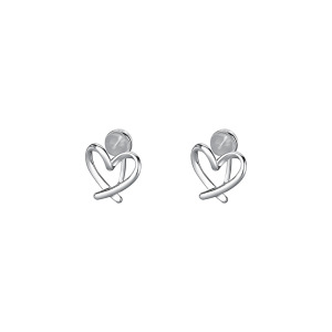 s925纯银简约爱心线条耳夹女可爱小清新气质学生无耳洞小耳饰批发送女朋友老婆情人节七夕生日礼物 白金色