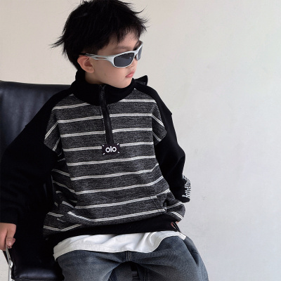 男童秋冬款卫衣加绒加厚新款中大童冬季儿童半高领一体绒上衣