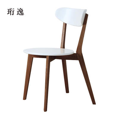 珩逸餐椅简约现代休闲书桌椅餐桌凳子橡木靠背椅胡桃色骨架白色圆形座面