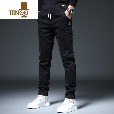 YANXU牛仔裤男款直筒宽松紧腰2023新款韩版潮流夏季薄款休闲长裤子