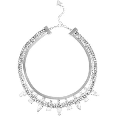 GUESS三层水晶闪亮银色项链女款时尚多层玻璃石链