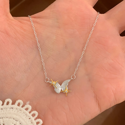 纯银拉丝蝴蝶吊坠项链高级感轻奢小众精致锁骨链女款2025新款送女朋友老婆情人节七夕生日礼物