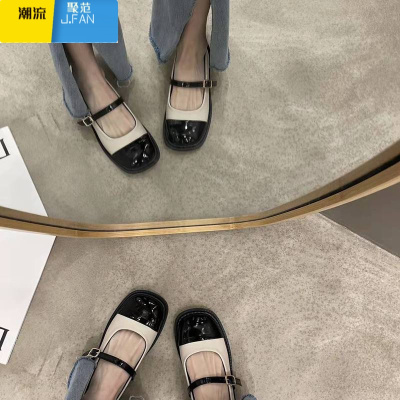 聚范英伦风小皮鞋低跟鞋法式复古玛丽珍鞋2022春季新款单鞋一字扣女鞋