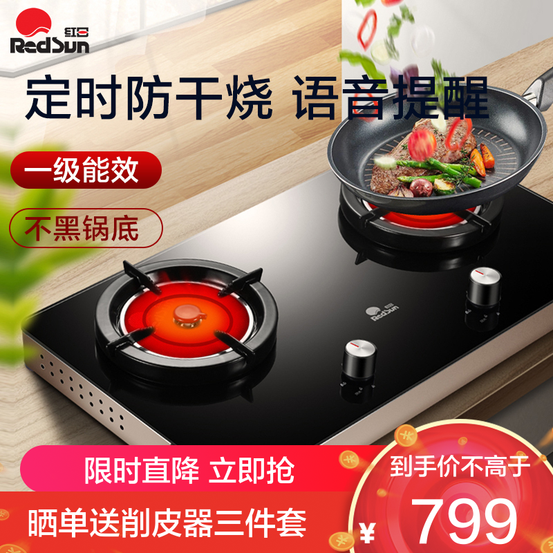 红日(RedSun)ES009B燃气灶 家用红外线灶煤气灶双灶 固定定时防烧干 智能语音提示 一级能效 (天然气)