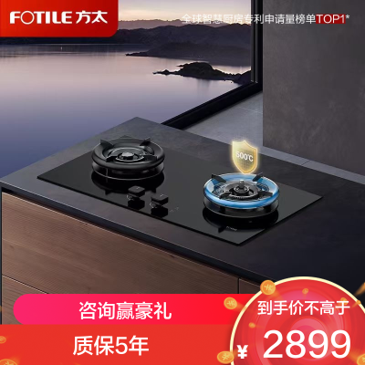 方太(FOTILE)[易清洁防干烧]燃气灶天然气 嵌入式5.2kW*猛火双灶 防干烧可联动 02-TEK21-20Y