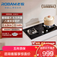 老板燃气灶具 家用煤气灶5.2kW大火力猛火灶 底座可调节防爆面板熄火保护 30B5X(天然气,如需液化气请备注)