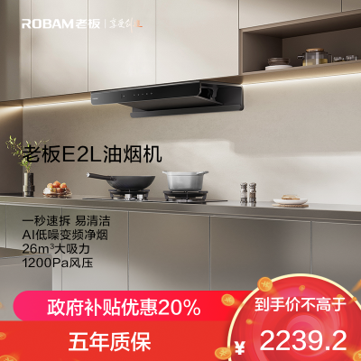 老板(Robam)[双子星E2L]油烟机灶具套装 烟灶联动26风量1200Pa变频抽油烟机大吸力静音63A2-E2L