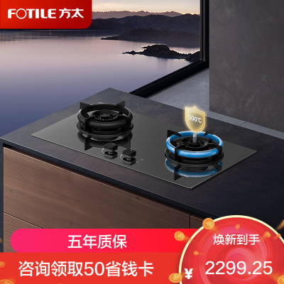 方太(FOTILE)[易清洁防干烧]燃气灶天然气 嵌入式5.2kW*猛火双灶 防干烧可联动 02-TEK21-G-20Y