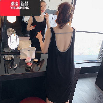 YIBUSHENG2-300斤胖MM性感露背宽松中长款无袖吊带睡裙女大码打底连衣裙