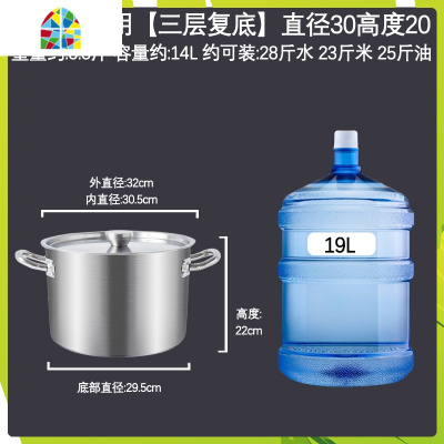 汤桶不锈钢桶商用带盖圆桶卤煮水桶大容量复合底电磁炉不锈钢汤锅 FENGHOU 复底直径50高度31