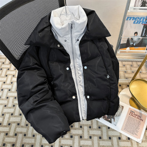 男装冬季新款假两件棉衣外套男保暖宽松韩版潮立领加厚面包服棉袄