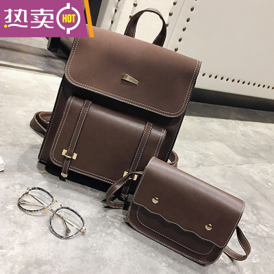 NEWLAKE2021新款皮质学院风双肩包女韩版百搭大学生书包时尚简约英伦背包