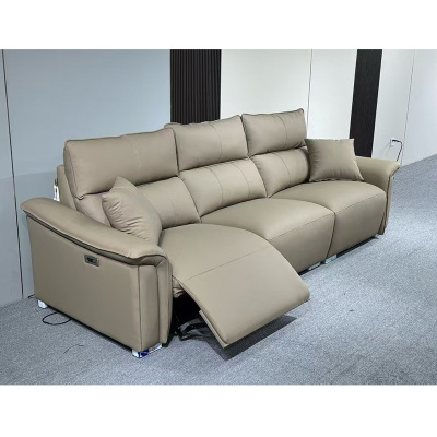 科朔头层牛皮沙发现代简约直排电动沙发工厂展厅实拍真皮沙发Y9913