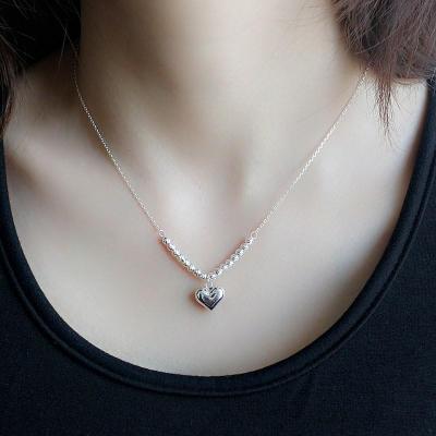 s925纯银银珠爱心切面珠项链新品气质锁骨链短款毛衣链女饰品颈饰送女朋友老婆情人节七夕生日礼物