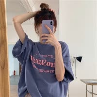 夏装韩国中长款宽松女装字母学生情侣印花上衣潮