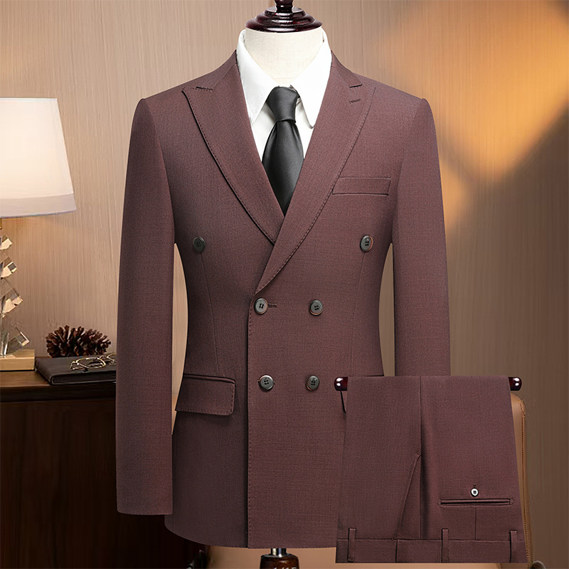 轻奢戗驳领双排扣套装西服男士商务西装韩版修身正装婚礼结婚西服_633