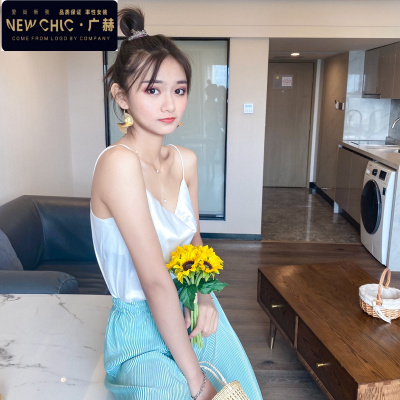 广赫醋酸缎面西装吊带小背心女夏内搭打底v领外穿显瘦法式无袖上衣潮