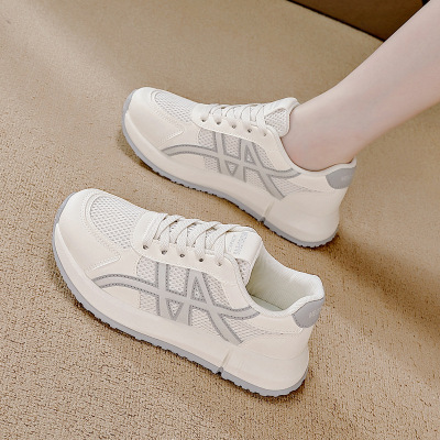 ins韩版皮面低帮老爹鞋女2026春季新款透气增高休闲