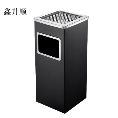 鑫升顺不锈钢圆形大号商用垃圾桶立式烟灰桶电梯口高档户外方型黑色烤漆