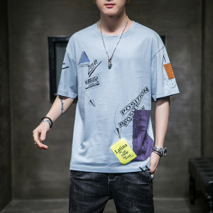 休闲男装短袖夏季新品T恤男圆领宽松印花纯棉打底衫T恤男士潮