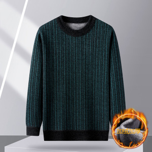 冬季保暖加绒加厚针织毛衫日常休闲加绒幻彩色毛衫男装工厂直销