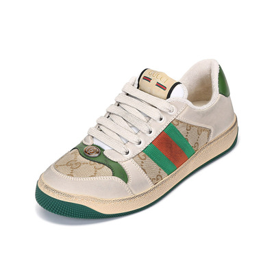 古驰 gucci 女士 screener系列织物配皮复古做旧系带休闲鞋运动鞋板鞋