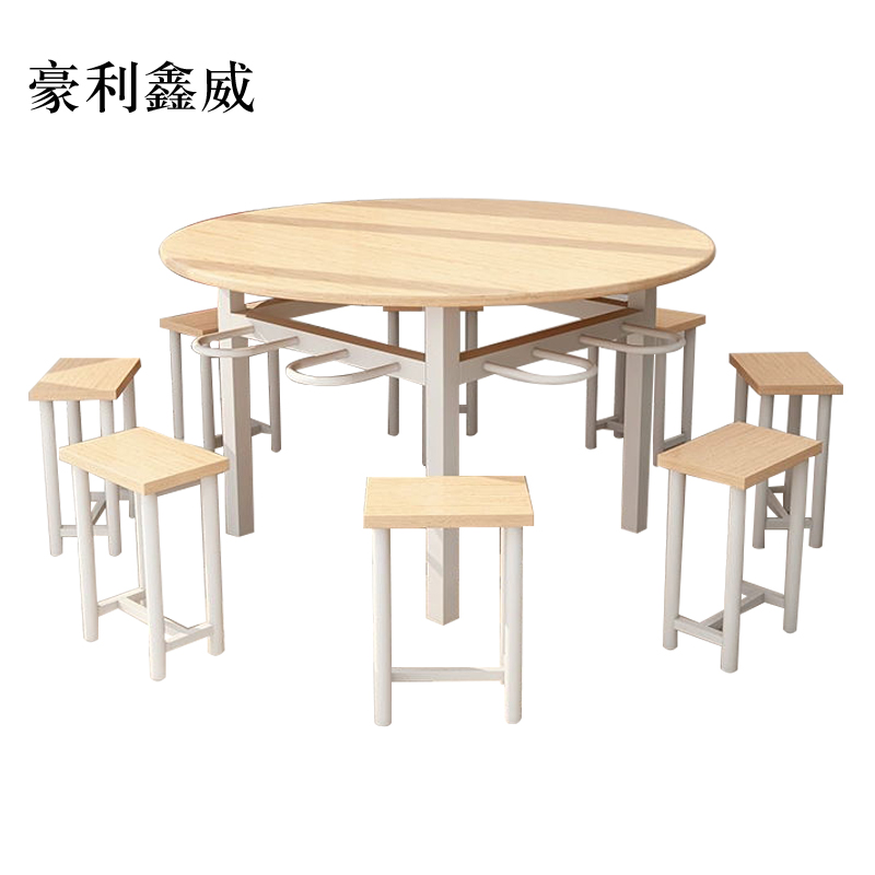 豪利鑫威餐桌学校食堂小吃店快餐桌椅饭堂橡木色圆桌1200*750含椅