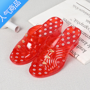 SUNTEK高跟坡跟低跟透气防滑防水女水晶拖鞋 透明浴室红色中年妈妈凉拖
