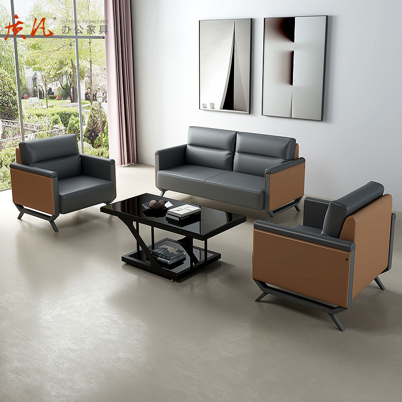 质凡贵宾单人沙发高档办公沙发组合 单人+单人+三人位+黑砂茶几