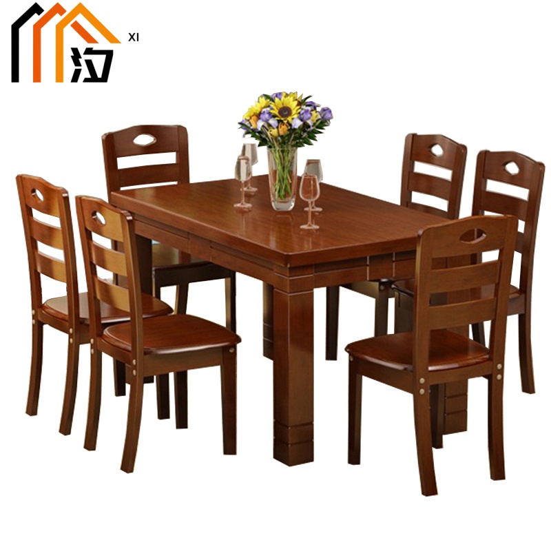 汐餐桌椅黑胡桃一桌六椅套