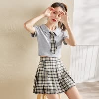 [1.5折价36元叠加优惠券]唐狮春夏新款女学生格子短裙学院风减龄洋气连衣裙
