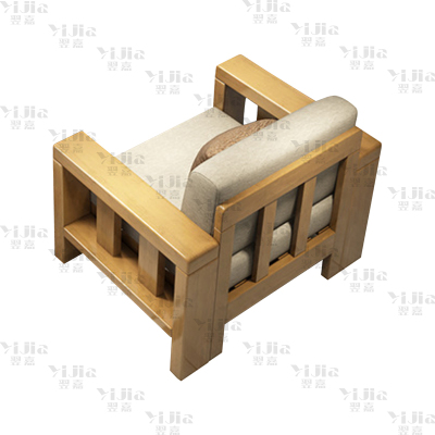 翌嘉 简约实木沙发原木色实木沙发 单人位 840*750*880mm