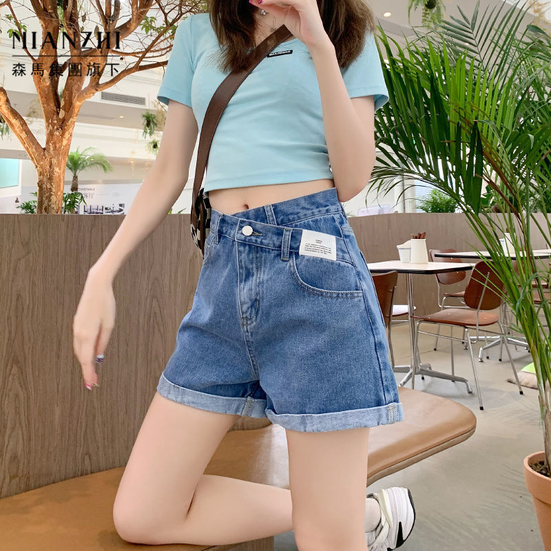 森马集团旗下棉致交叉腰卷边设计感牛仔短裤女高腰显瘦宽松a字