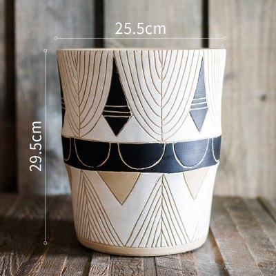 家柏饰(CORATED)埃及纹饰柱盆高脚花盆花器花瓶特大型号艺术风格花园装饰 埃及古纹饰高盆底部已打孔 中