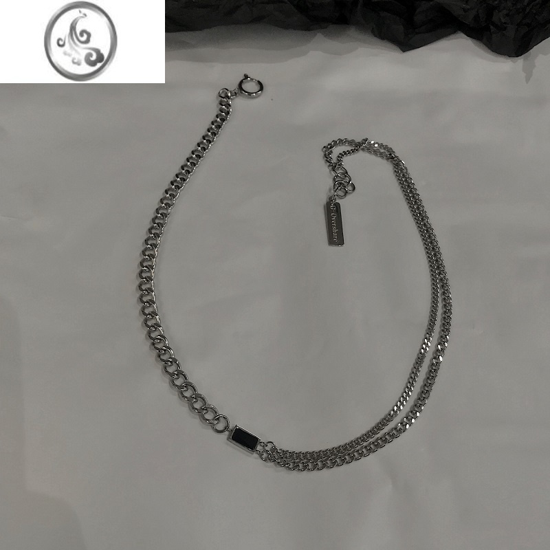 JiMi设计师款男女简约街头潮流锁骨链冷淡风时尚拼接双层黑钻项链