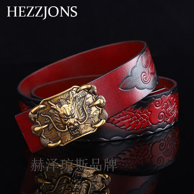 赫泽琼斯HEZZJONS手工皮带进口意大利牛皮腰带青年时尚简约龙扣头裤带单层牛皮腰带休闲牛仔裤皮带