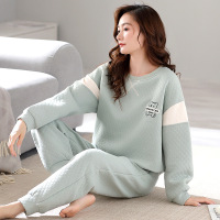 睡衣女款秋冬季加厚棉质大码夹层空气棉新款家居服套装可外穿