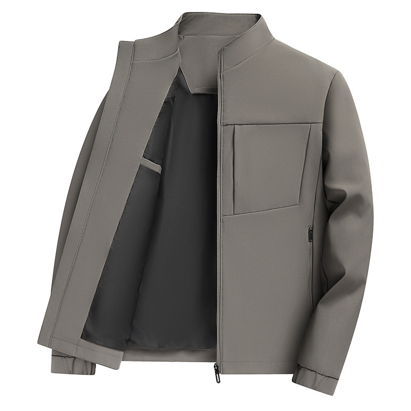 爸爸装轻商务休闲男士夹克秋季新款立领拉链纯色百搭外套男