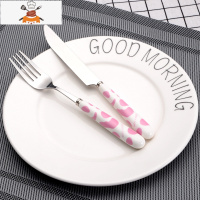创意刀叉勺西餐套装不锈钢餐具三件套牛排刀子西餐刀叉勺子牛扒刀 粉牛[1刀 + 1叉] 敬平