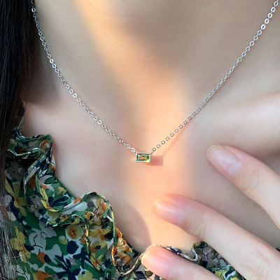 s925纯银彩色方块锆石项链叠戴秋冬毛衣链轻奢高级感时尚配饰送女朋友老婆情人节七夕生日礼物