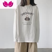 七斓ins超火港风白色长袖t恤女学生宽松印花内搭上衣打底小衫