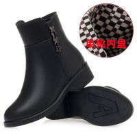 妈妈鞋棉鞋粗跟女士棉皮鞋中跟软底圆头短靴防滑加绒中老年女靴子