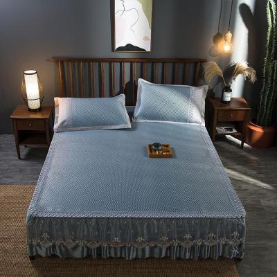 家柏饰(CORATED)蕾丝床裙款冰丝凉席三件套1.8m床1.5米可折叠空调夏季可水洗席子